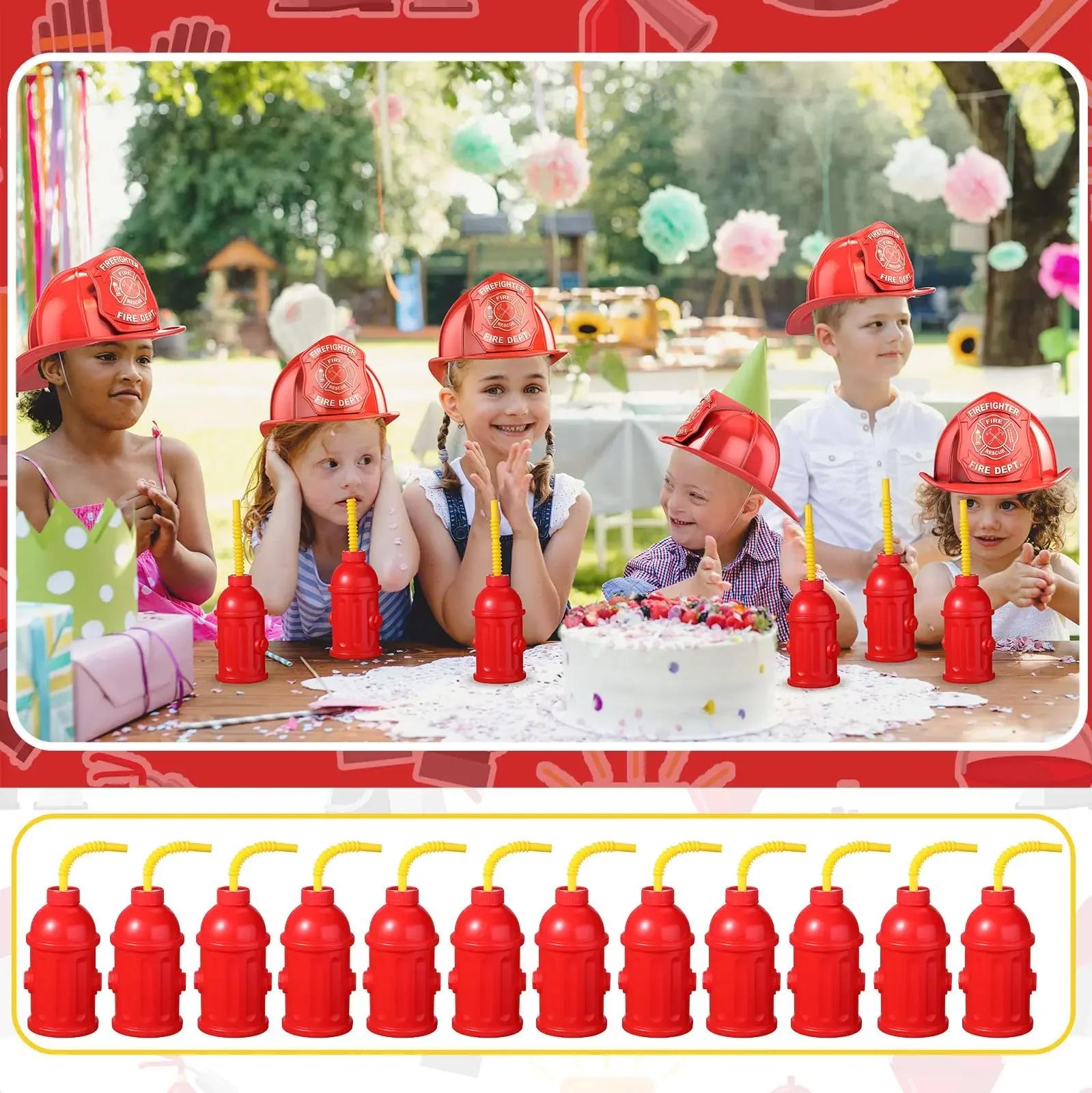 뚜껑이 달린 노벨티 소화전 빨대 컵, 소방관 생일 파티, 소년용 빨간색 플라스틱 물컵, 8oz, 2 개, 4 개, 6 개, 8 개, 10 개
